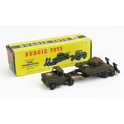 1226 - Budgie Toys 222 Articulated Tank Transporter - olive drab - white star transfers, black tyres - tran... 