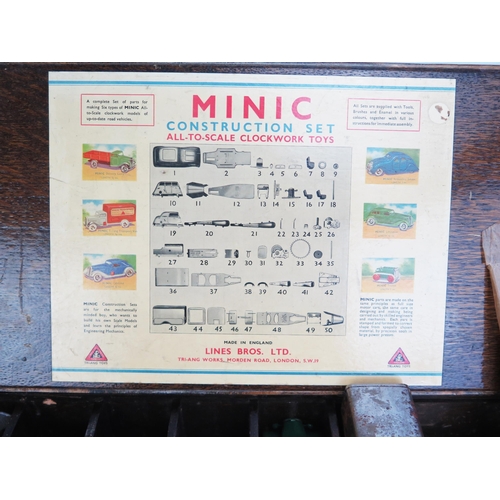 1231 - Triang Minic Pre-war Construction Set No.1 in wooden cabinet with Delivery Truck, Transport Van, Cab... 