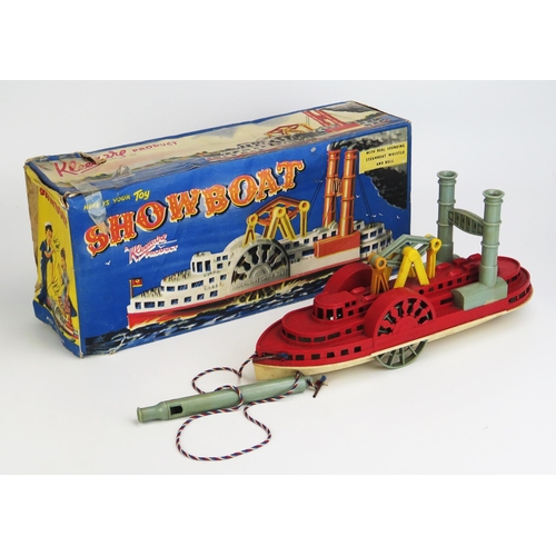 1233 - Kleeware (England) Plastic Mississippi Show Boat, moving parts when wheels are turned with whistle a... 