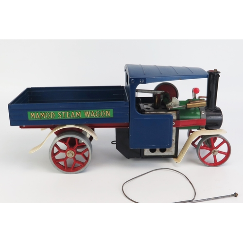 1245 - Mamod SW1 Live Steam Wagon in blue/green/red/black - excellent (untested), steering rod missing hand... 