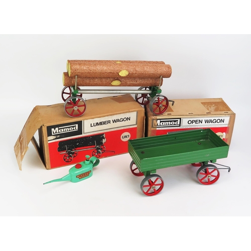 1246 - Mamod LW1 Lumber Wagon, OW1 Open Wagon - excellent in boxes (with tape) and Sutcliffe Oil Can brande... 