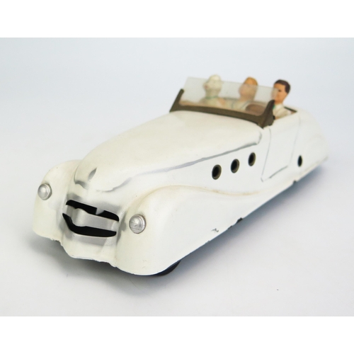 1249 - CIJ (France) Tinplate Clockwork Renault Viva Grand Sport - white body with silver detailing with 3 f... 