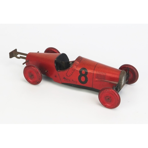 1251 - Vebe (Paris, France) Tinplate Mechanical Racing Car - metallic sunset red with matching balloon whee... 