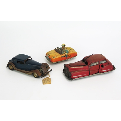 1252 - Tinplate Clockwork Car Trio (1) Joustra (France) 2002 1950's Car - red, opening bonnet, and door rev... 