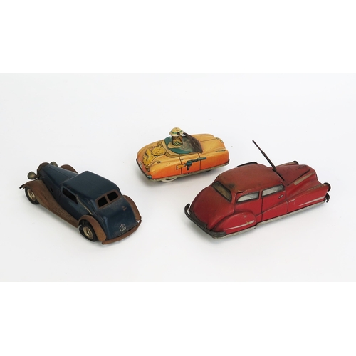 1252 - Tinplate Clockwork Car Trio (1) Joustra (France) 2002 1950's Car - red, opening bonnet, and door rev... 