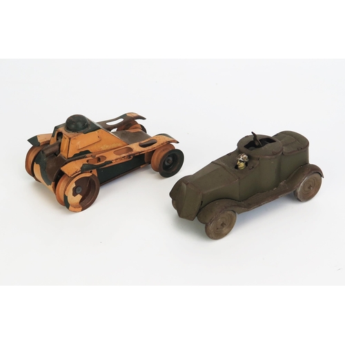 1253 - 2 Tinplate Clockwork Military Vehicles - (1) pre-war armoured car stamped 