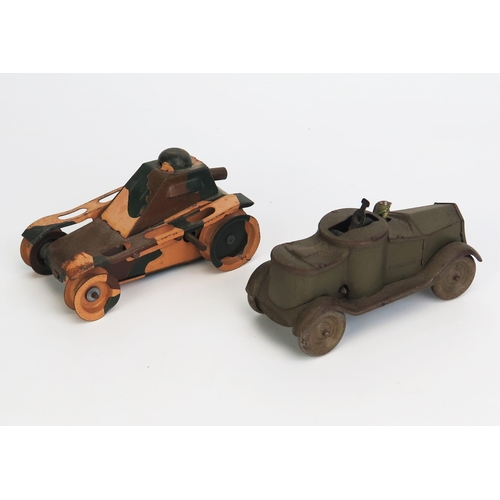 1253 - 2 Tinplate Clockwork Military Vehicles - (1) pre-war armoured car stamped 