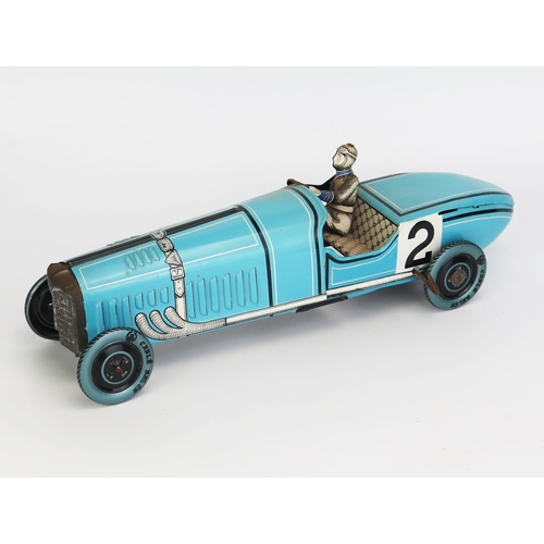 1255 - Large Tinplate Clockwork Vintage Style Racing Car (35cm) - excellent, working