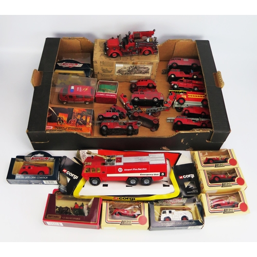 1261 - Collection of Model Fire Vehicles including Charbens, Dinky, Matchbox, Corgi, Lledo etc. - playworn ... 