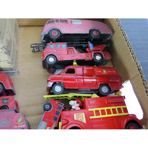 1261 - Collection of Model Fire Vehicles including Charbens, Dinky, Matchbox, Corgi, Lledo etc. - playworn ... 