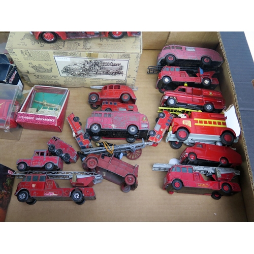 1261 - Collection of Model Fire Vehicles including Charbens, Dinky, Matchbox, Corgi, Lledo etc. - playworn ... 