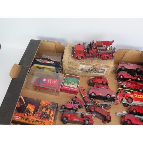 1261 - Collection of Model Fire Vehicles including Charbens, Dinky, Matchbox, Corgi, Lledo etc. - playworn ... 