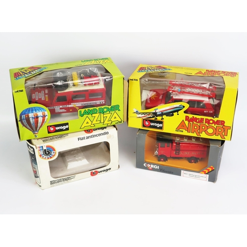 1262 - 2 Burago 1:25  Fire Vehicles including 1125 Range Rover Airport (missing one siren) and 1161 Land Ro... 