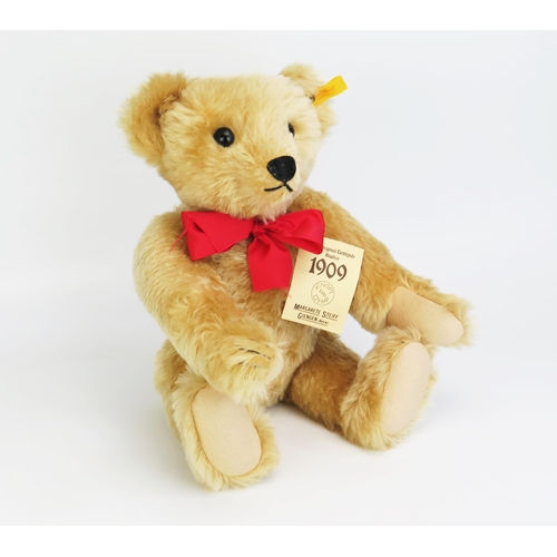 1289 - Steiff 1909 Teddy Bear Replica PA 55 - biscuit, red ribbon, yellow tag and button (32cm seated) - ex... 