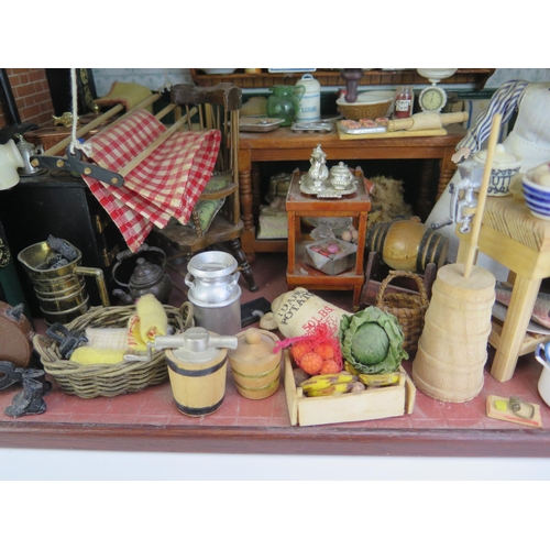 1296E - Dolls House Kitchen Scene framed in a wooden display box (35x19.5x19.5cm)