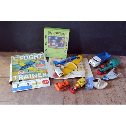 1298C - Selection of Toys to include Cox PT19 Flight Trainer Engine Powered Model, Subbuteo, Marx Train, Tri... 