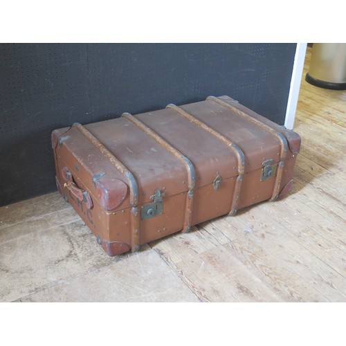 1771A - A Revelation stitched leather suitcase, 66cm wide together with a canvas and wood bound cabin trunk,... 