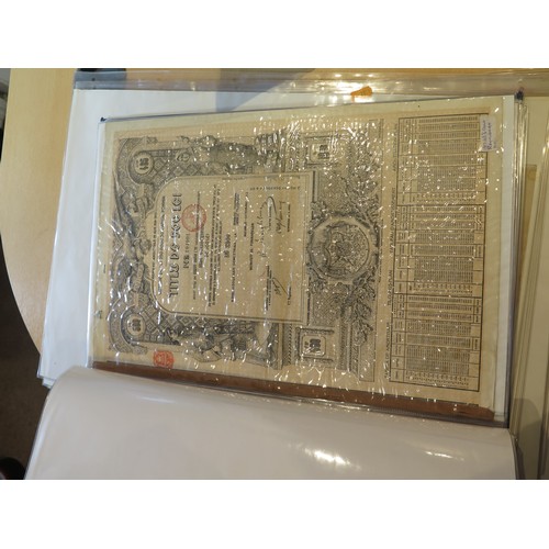 1856 - Scripophily Book by Keith Hollender and large collection of Chinese Bonds, folder of Russian, Americ... 