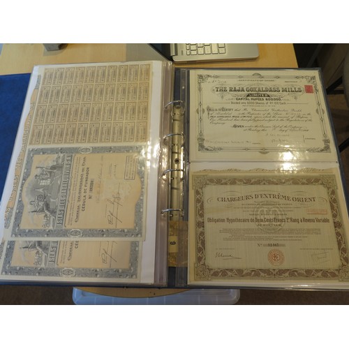 1856 - Scripophily Book by Keith Hollender and large collection of Chinese Bonds, folder of Russian, Americ... 