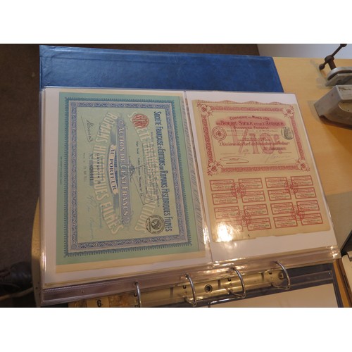 1856 - Scripophily Book by Keith Hollender and large collection of Chinese Bonds, folder of Russian, Americ... 