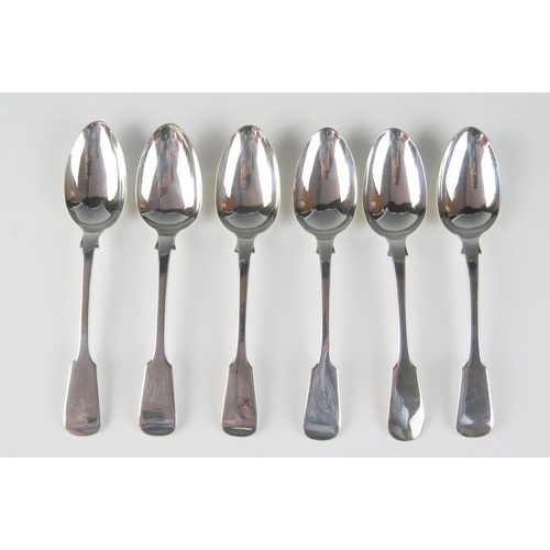 42 - A set of six Victorian Scottish silver Fiddle pattern dessert spoons,  maker Marshall & Sons, 18cm l... 
