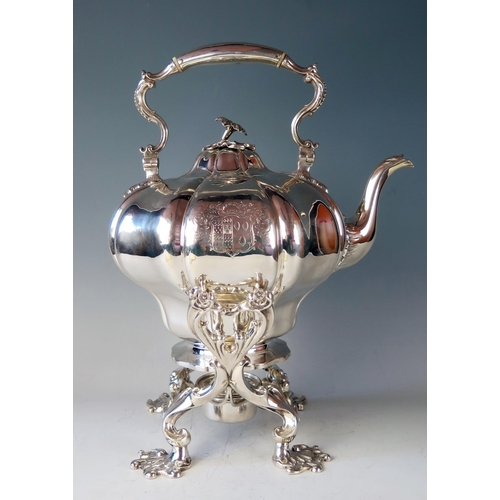 493 - A late William IV silver tea kettle, stand and burner. maker J Wrangham & William Moulson, London, 1... 