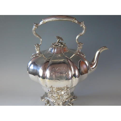 493 - A late William IV silver tea kettle, stand and burner. maker J Wrangham & William Moulson, London, 1... 