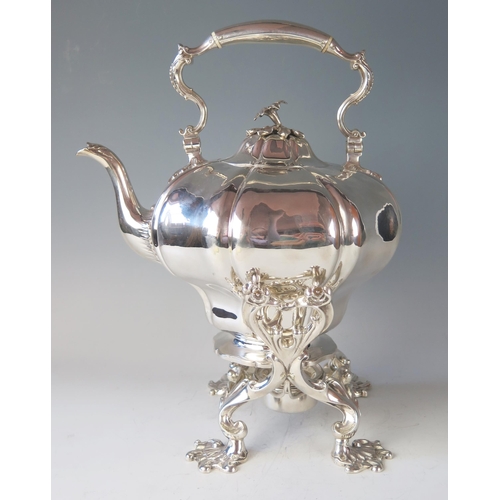 493 - A late William IV silver tea kettle, stand and burner. maker J Wrangham & William Moulson, London, 1... 