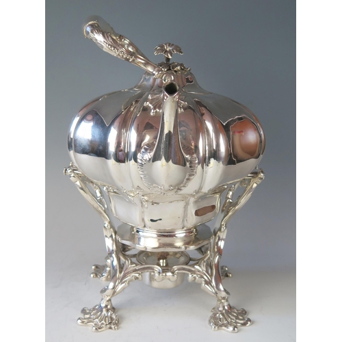 493 - A late William IV silver tea kettle, stand and burner. maker J Wrangham & William Moulson, London, 1... 