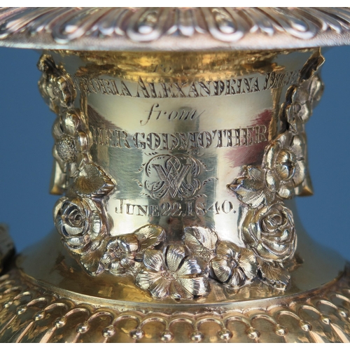 495 - A ROYAL CHRISTENING PRESENT:- AN EARLY VICTORIAN SILVER-GILT CUP & COVER, maker John Mortimer & John... 