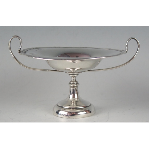 70 - An Edward VII silver twin handled pedestal bon bon dish, maker's mark worn, Birmingham, 1906, the ci... 