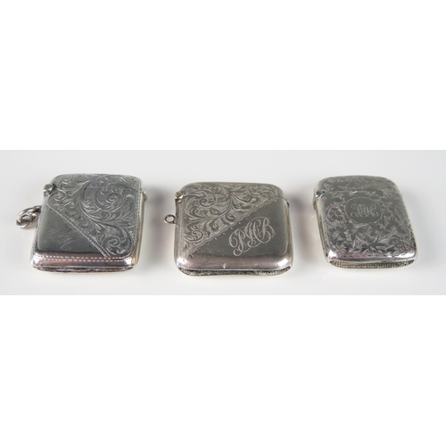 71 - Three silver vesta cases, various makers and dates, all monogrammed, total weight of silver 97gms, 3... 