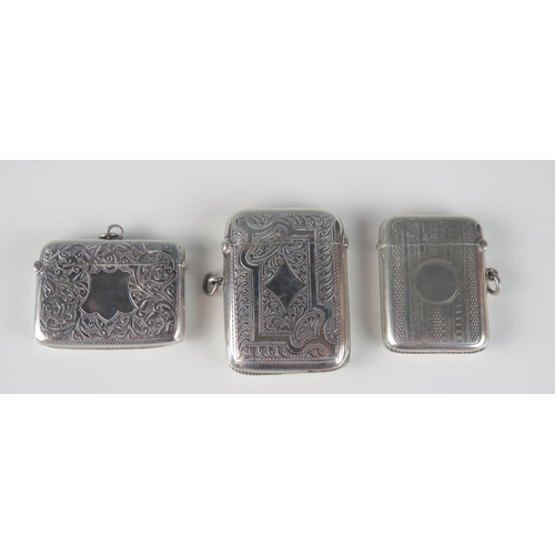 73 - Three silver vesta cases, various makers and dates, total weight of silver 102gms, 3.30ozs