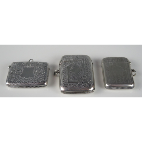 73 - Three silver vesta cases, various makers and dates, total weight of silver 102gms, 3.30ozs