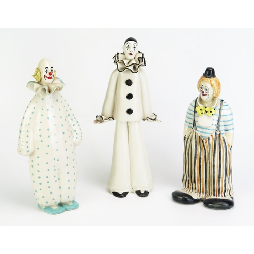 Elizabeth Haslam, three fully glazed models of clowns, in assorted ...