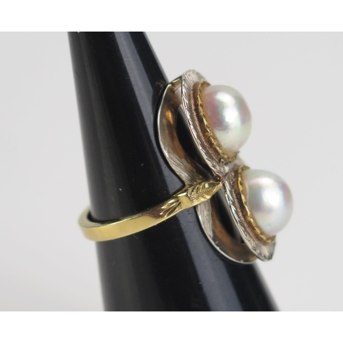 105 - An 18ct White and Yellow Gold untested Pearl Dress Ring, 25.5x14mm head, size K.5, 7.75g