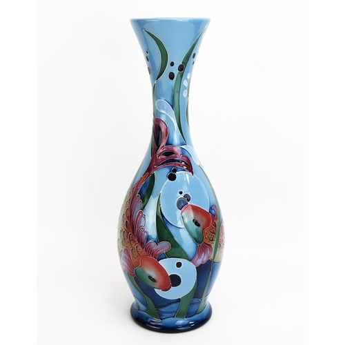 1095 - A Moorcroft pottery vase with 'Blue Ebro' tall fish vase by Rachel Bishop, released in 2009, 37cm hi... 