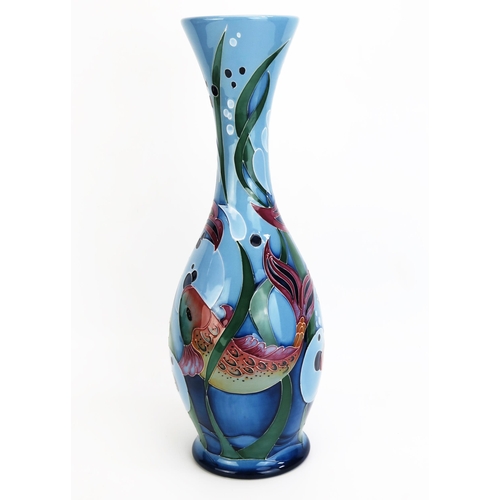 1095 - A Moorcroft pottery vase with 'Blue Ebro' tall fish vase by Rachel Bishop, released in 2009, 37cm hi... 