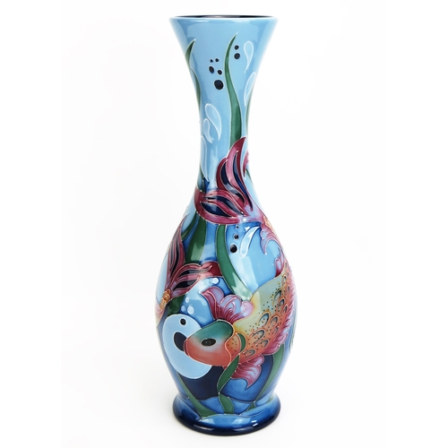 1095 - A Moorcroft pottery vase with 'Blue Ebro' tall fish vase by Rachel Bishop, released in 2009, 37cm hi... 