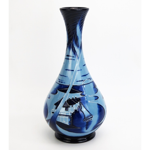 1096 - A Moorcroft pottery vase with 'Blue Lagoon' decoration designed by Paul Hilditch, released in 2010, ... 