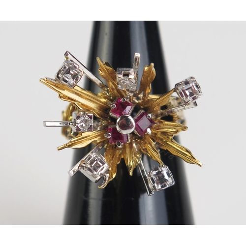 110 - A Diamond and Red Stone Ring in a precious yellow and white metal setting, KEE tested as 18ct, princ... 