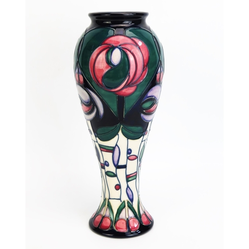 1103 - A Moorcroft pottery vase with Charles Rennie Mackintosh style decoration, designed by Rachel Bishop,... 