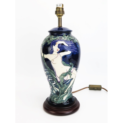 1108 - A rare Moorcroft pottery vase table lamp, with female nude decoration, designed by Sarah Pendleberry... 