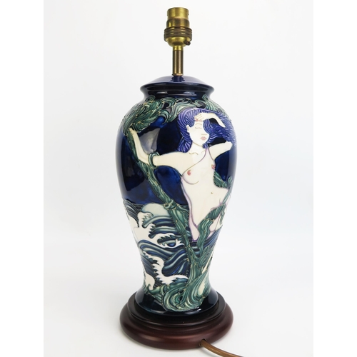 1108 - A rare Moorcroft pottery vase table lamp, with female nude decoration, designed by Sarah Pendleberry... 