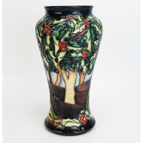 1114A - A Moorcroft pottery vase with 'Holly Hatch' decoration designed by Rachel Bishop, released in 1998, ... 