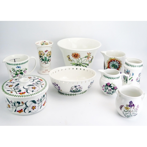 1121A - A collection of Portmeirion Botanical Garden pattern jugs, vase, jardinière , and oval bowl.