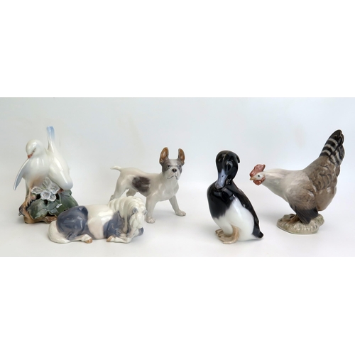 1122C - Five Royal Copenhagen animal and bird figurines, includes 4611 Shetland Pony, 1457 Boston Terrier, 4... 