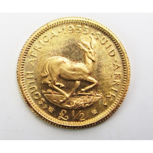 1124 - A South Africa 1955 Gold £1/2, 3.99g, 3.6612g pure gold