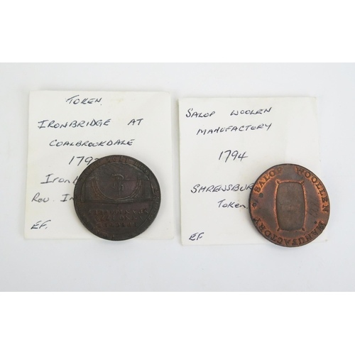 1128 - A 1792 Ironbridge at Coalbrookdale Token and 1794 Salop Woolen Manufactory token