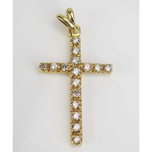 113 - An 18ct Gold and Diamond Cross Pendant, c. 2wmm diamonds, 36mm drop, c. 2.7g